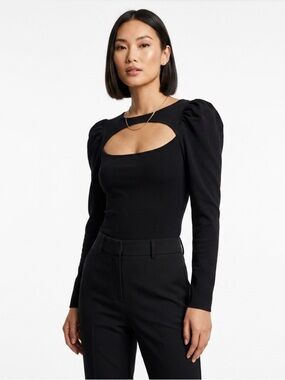 H&M ($48) Black Long Sleeve Puff Shoulder Keyhole Cutout Bodysuit - PTP 18